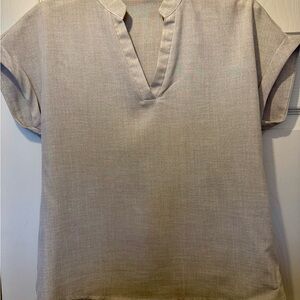 Cream Blouse with Short Sleeves and V-Neck